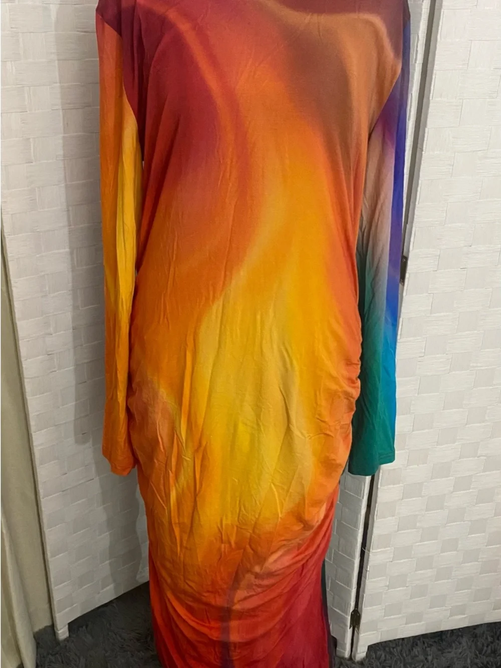 Long Sleeve Ombre Sunset Maxi Dress - Multicolor - Picture 7 of 8